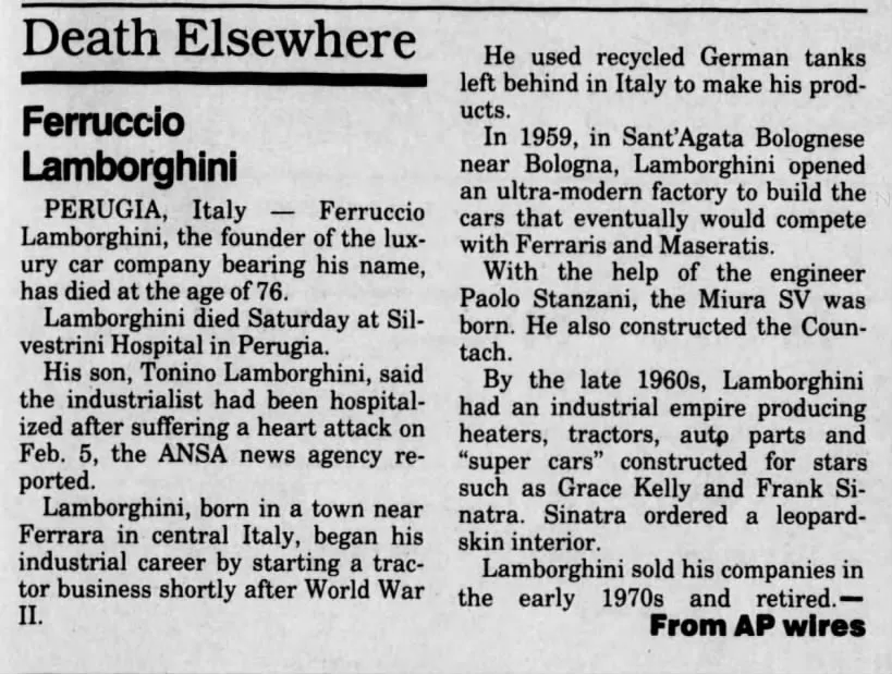 Ferruccio Lombarghini'nin 1993'teki ölümüyle ilgili makale
