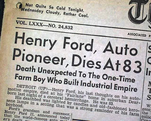 Henry Ford'un 1947 ölümüyle ilgili makale